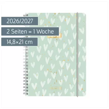 BRUNNEN Student Planner Heart 2026/2027 Mint, White, Gold, 1 Piece (1072156097)