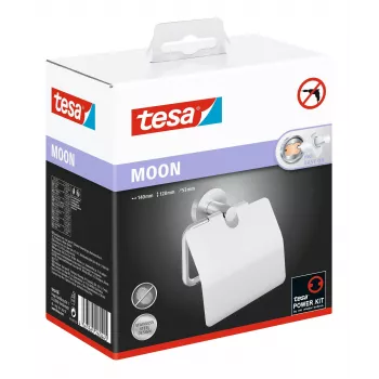 Tesa MOON Tualetinio popieriaus laikiklis su dangteliu, lipnus, nerūdijančio plieno išvaizdos, sidabrinis, 1 vnt.