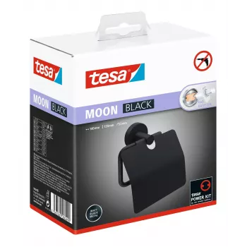 Tesa MOON BLACK tualetinio popieriaus laikiklis su dangteliu, lipnus, juodas, 1 vnt.