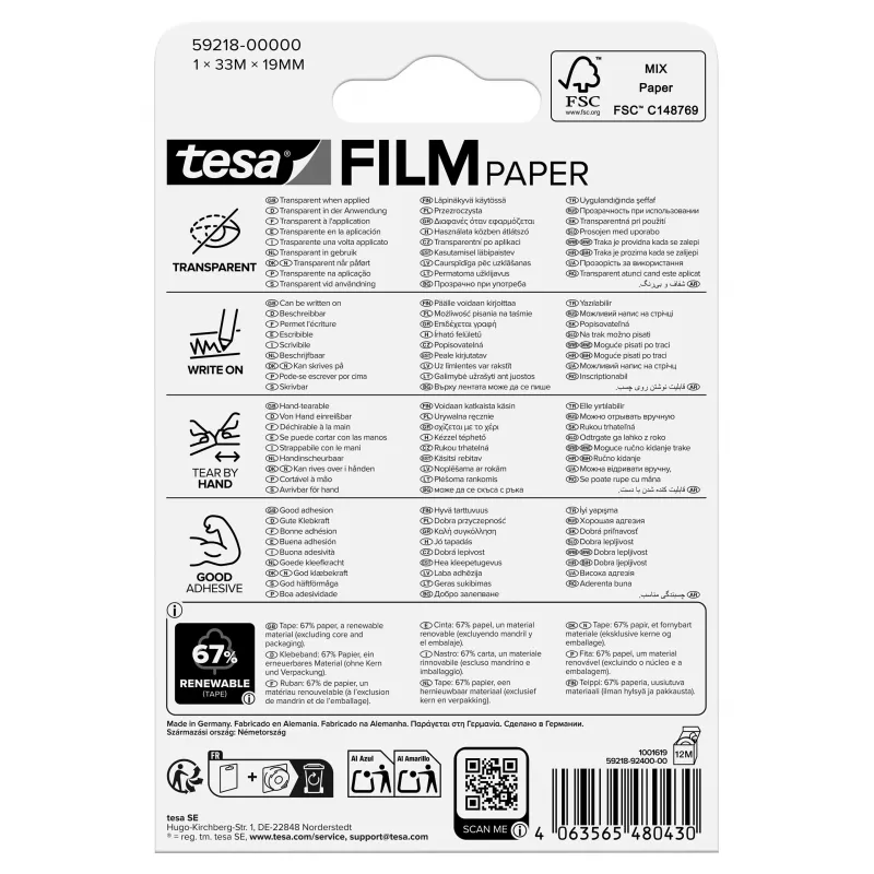 Tesa Film Paper 8x Transparent for Writing Folding