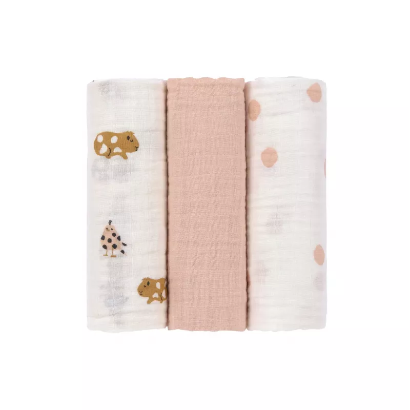 Lassig Muslin Swaddle Blanket Set of 3 85x85cm Little Mateys Spicy Orange