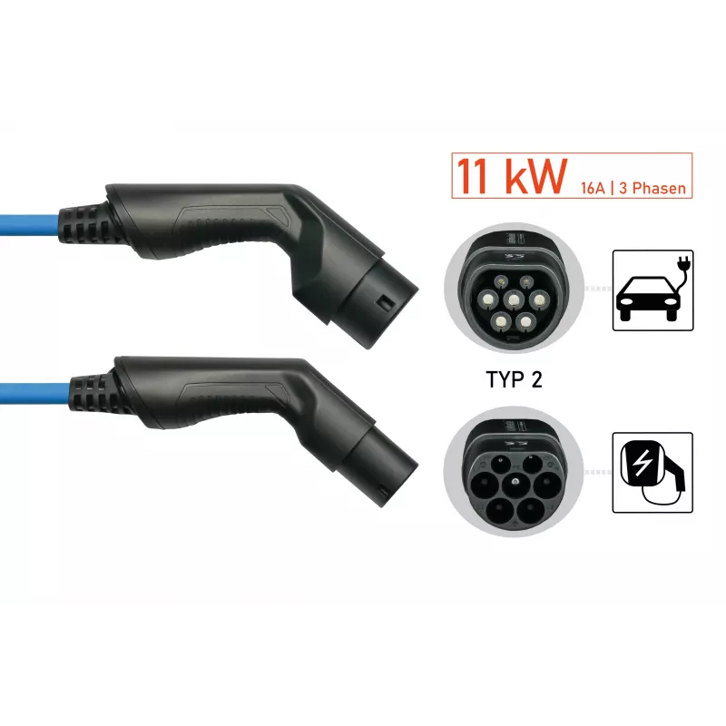 kabelmeister® EV Įkrovimo Kabelis Mode 3, Type 2 Kištukas į Lizdą, 3 Fazės, 16 A, 11 kW, Mėlynas, 5 m