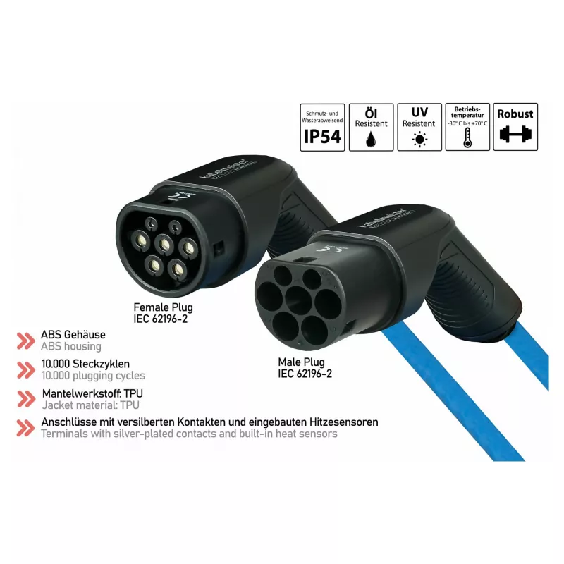 KABELMEISTER Mode 3 Type 2 EV įkrovimo kabelis 11 kW 16 A 3 fazės spirale 5 m juodas