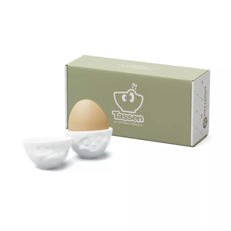 FIFTYEIGHT PRODUCTS Egg Cup Set No. 3 - Happy & Grumpy White