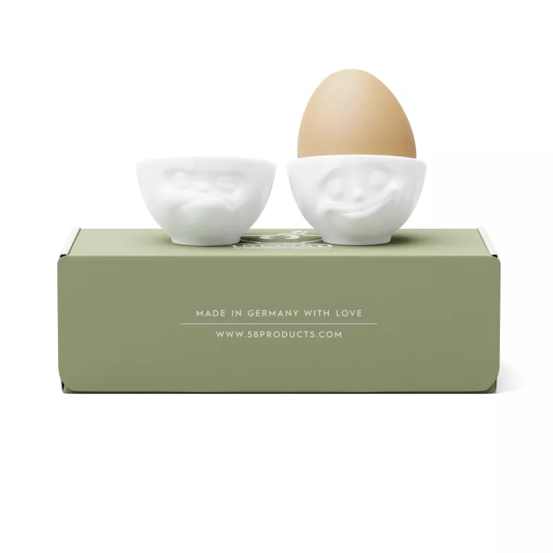 FIFTYEIGHT PRODUCTS Egg Cup Set No. 3 - Happy & Grumpy White