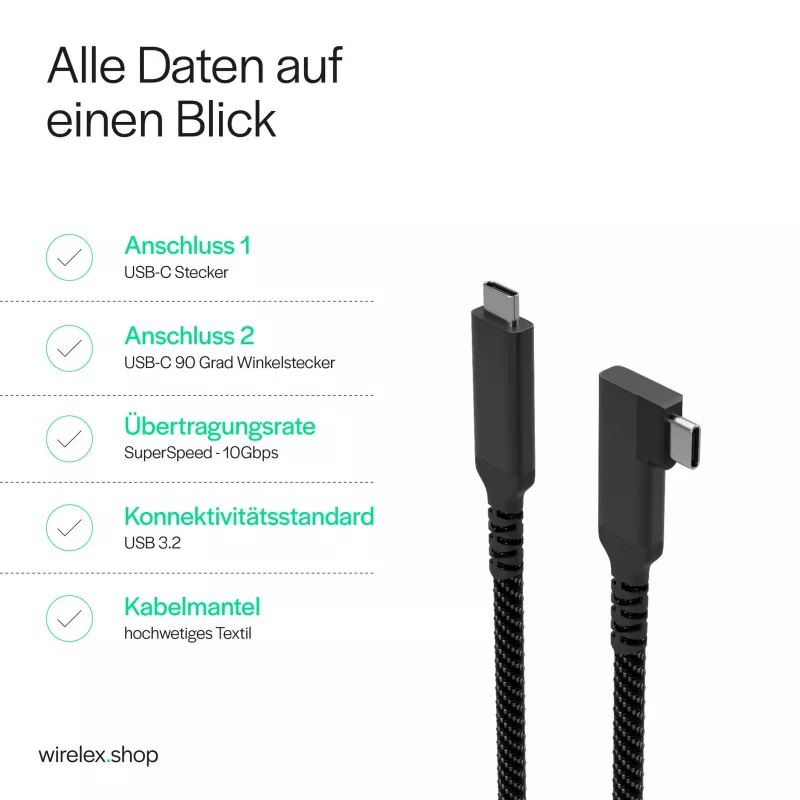 S CONN S/CONN maximum connectivity USB-C Charging Cable USB-C to USB-C 3.2 100W PD Textile 90° - Laidas - Skaitmeniniai/Duomenys