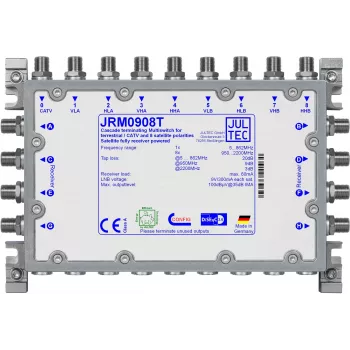 JULTEC JRM0908T 9/8 Multiswitch palydovinės televizijos skirstytuvas (8 SAT IF įėjimai, 1 antžeminės antenos įėjimas, 8 abonentų išėjimai)