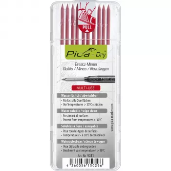 PICA-MARKER Pica DRY Refills Red - 10 Leads, 2,8 mm, Water-Soluble