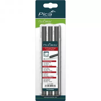 PICA BIG DRY Refills Carpenter 2H - 12 švino, stačiakampiai 2x5 mm, 150 mm, juodas grafitas