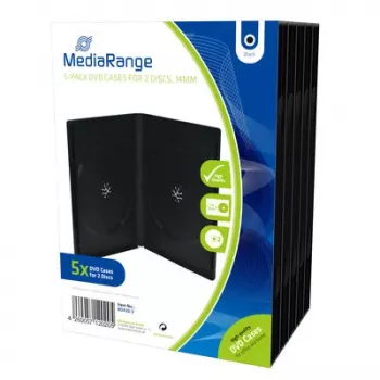 MEDIARANGE Retail Pack DVD Case Double - DVD Video Box - Capacity: 2 CD/DVD - Black (Pack of 5)