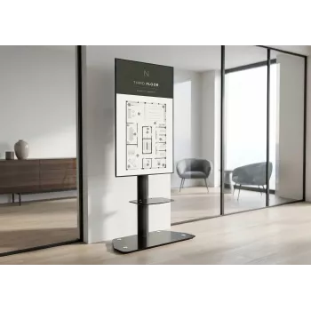 celexon Professional Adjust-3270MP Portrait Mobile Display Stand Trolley for 32-70 inch Screens, Anodized Aluminum, Frosted Glass, Black