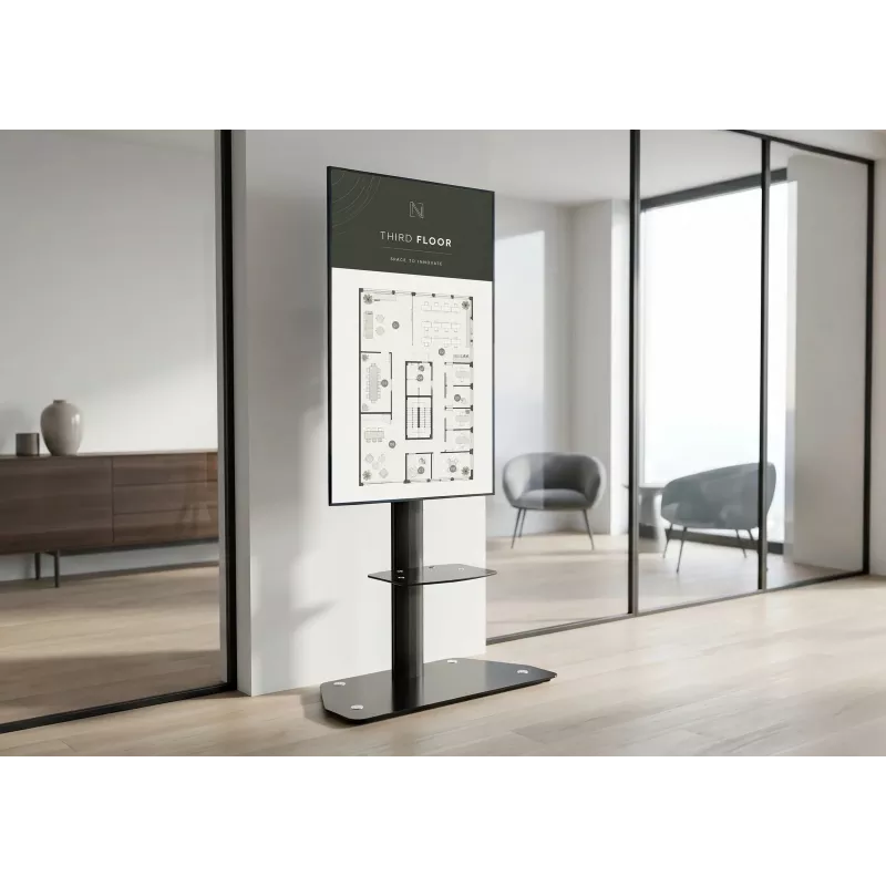 celexon Professional Adjust-3270MP Portrait Mobile Display Stand Trolley for 32-70 inch Screens, Anodized Aluminum, Frosted Glass, Black