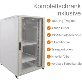 IT-BUDGET 19 inch tinklo spintos komplektas SRK - 27U - 800x800 mm - permatomos/tvirtos skardos durys - 4 aktyvūs ventiliatoriai - PDU - lentynos - plokščioje pakuotėje - šviesiai pilka (90ITB19SRK2788GG)