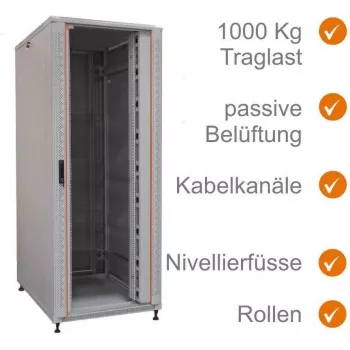 IT-BUDGET 19 colių tinklo spinta SRK - 42U - PxG 800x800 mm - permatomos/plieninės durys - kabelių kanalai - plokščia pakuotė - šviesiai pilka (90ITB19SRK4288GGN)