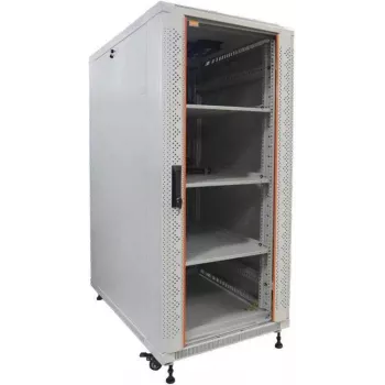 IT-BUDGET 19 inch tinklo spinta SRK - pilnas komplektas - 27U - 600x600 mm - stiklinės/plieninės durys - 4 aktyvūs ventiliatoriai - PDS - lentynos - plokščioje pakuotėje - šviesiai pilka (90ITB19SRK2766GG)