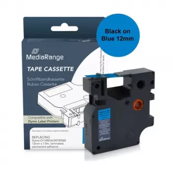 MediaRange Label Tape Compatible with Dymo 12mm x 7m Black on Blue (MRDY45016)