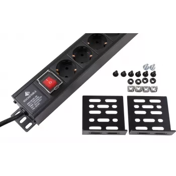Rockstable RS19-15PDU 15-jungčių maitinimo skirstytuvas – 1U, juodas, 2 m laidas