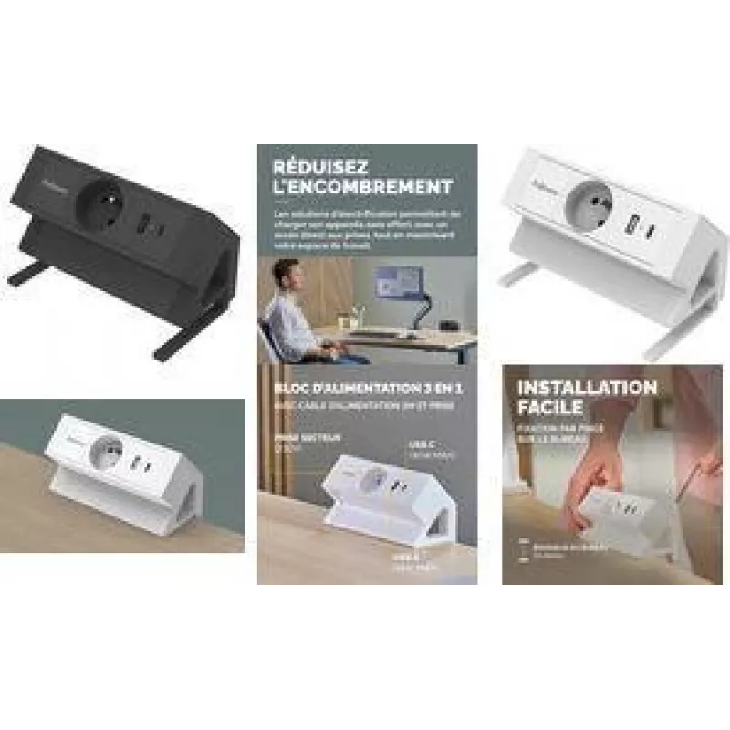 Fellowes Power Desk Power Strip, Type E, Black