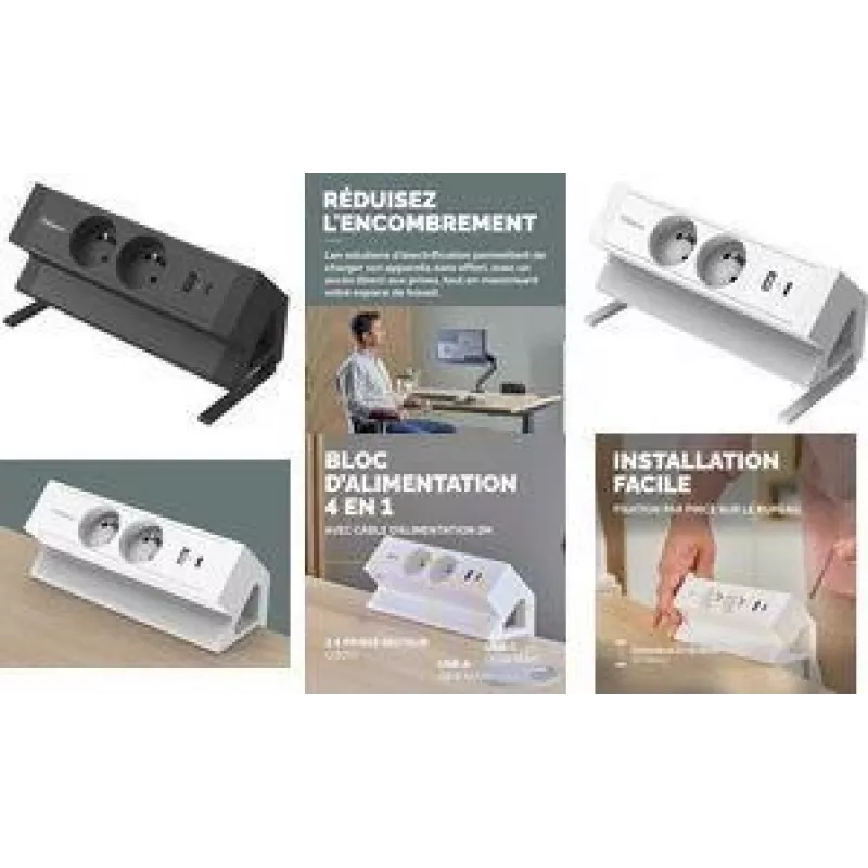 Fellowes Power Desk 2 stalo maitinimo juosta, 2 lizdai, 2 USB, juoda