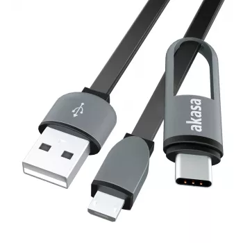 Akasa AK-CBUB35-10BK USB 2.0 laidas - USB A į Micro-USB B su USB-C adapteriu - 1 m - Juoda