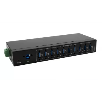 Exsys USB 3.2 Gen 1 10-Port Metal Hub with DIN-Rail Kit, VIA VL811+ Chipset, 5 Gbps, 5V/4A Power Adapter, 1,8m Cable