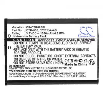 Cameron Sino CTR-003 atsarginė baterija, skirta Nintendo 3DS, 2DS, New 2DS XL, Switch Pro Controller - 1300mAh, 3,7V, Li-ion
