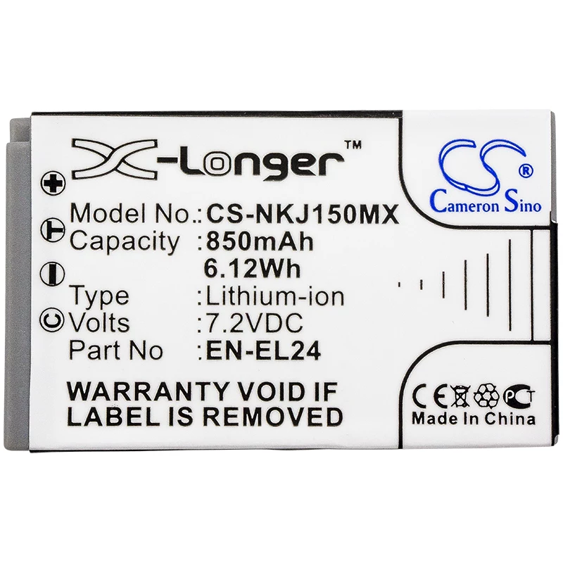 Cameron Sino CS-NKJ150MX atsarginė baterija Nikon EN-EL24 (850mAh, 7,2V, Li-ion)