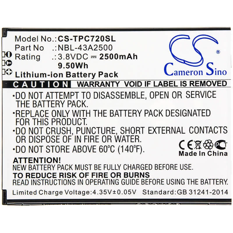CAMERON SINO Akumuliatorius, skirtas TP-Link Neffos NBL-43A2500, C7s TP7051A TP7051C / CS-TPC720SL