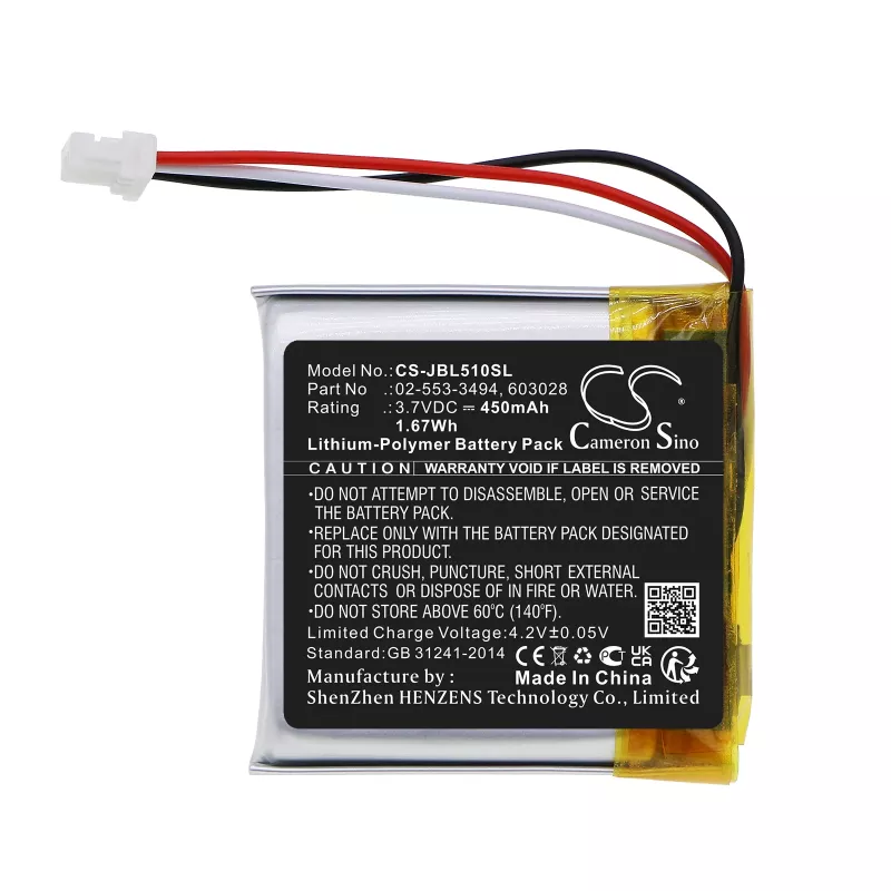 Cameron Sino baterija Cameron Sino, tipas 02-553-3494 603028, skirta JBL Tune 510BT ir 500BT ausinėms / CS-JBL510SL