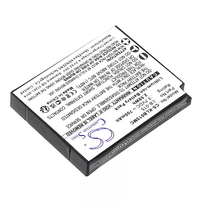 Cameron Sino CS-KLB015MC atsarginė baterija, skirta Kodak LB-015, WPZ2, 3,7 V 750 mAh Li-ion
