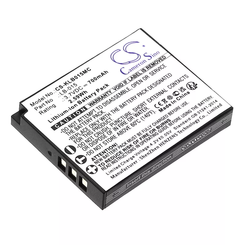 Cameron Sino CS-KLB015MC atsarginė baterija, skirta Kodak LB-015, WPZ2, 3,7 V 750 mAh Li-ion