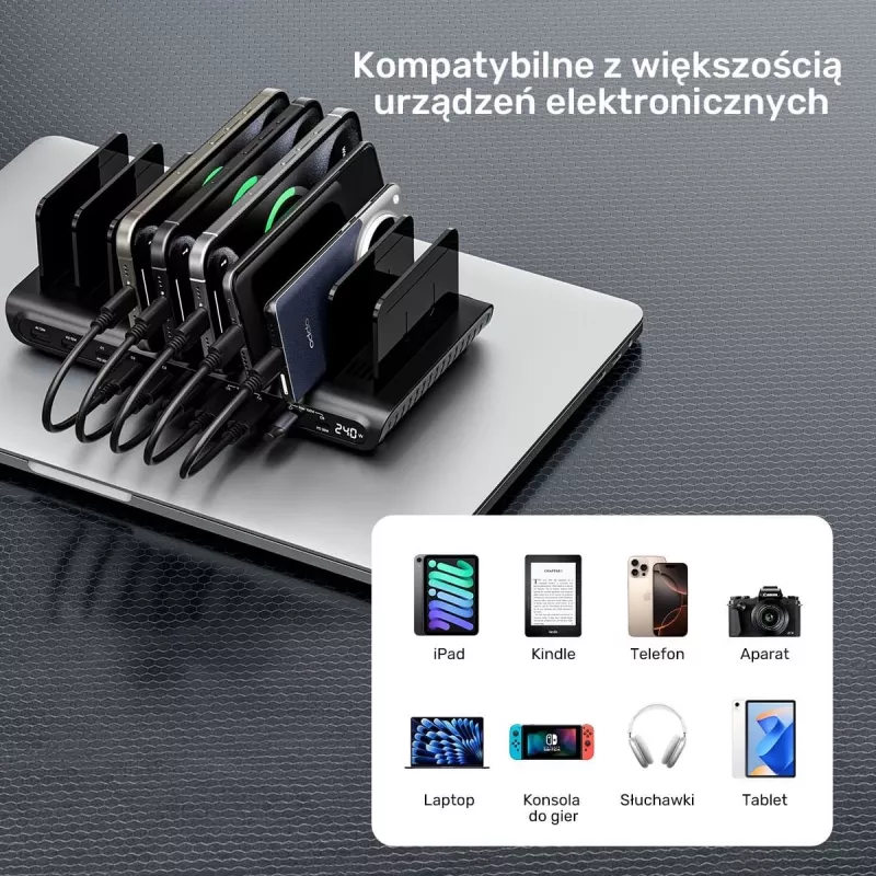 UNITEK 10-Port USB-C & USB-A 240W Įkrovimo Stotelė