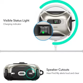 ESR Cyber FlickLock HaloLock MagSafe dėklas, skirtas Apple AirPods Pro 3, titano spalvos