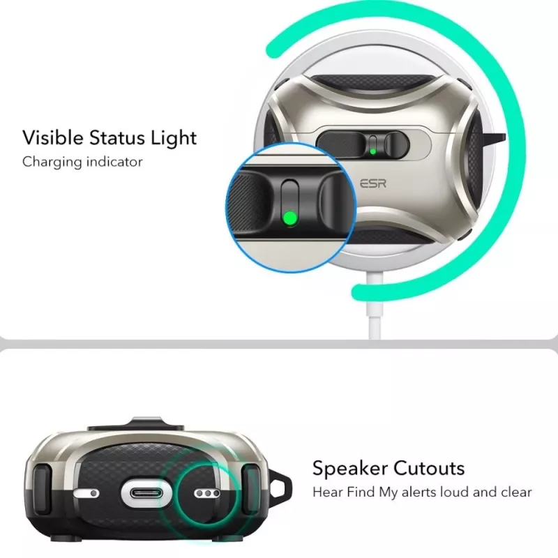 ESR Cyber FlickLock HaloLock MagSafe dėklas, skirtas Apple AirPods Pro 3, titano spalvos