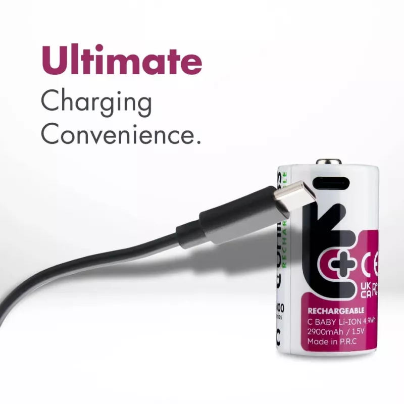 Uniross USB-C C/HR14 Įkraunamos Ličio Jonų Baterijos 3000mAh, 2 vnt. pakuotė