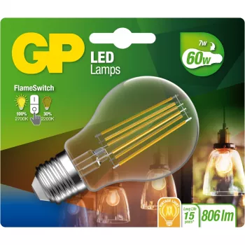 GP Lighting LED FlameSwitch E27 7W (60W) 806 lm Šiltai balta / Liepsnos efektas