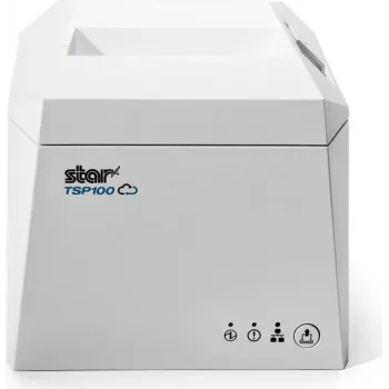 Star Micronics TSP143IV UEWB šiluminis kvitų spausdintuvas, 203 dpi, 250 mm/s, USB-A, USB-C, Bluetooth, Ethernet, Wi-Fi, CloudPRNT, automatinis pjaustytuvas, baltas, vidinis PSU