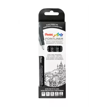 Pentel Pointliner Fineliner rinkinys juodas 4 rašikliai 0,05mm 0,3mm 0,5mm 0,8mm