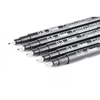 Pentel Pointliner Fineliner rinkinys juodas 4 rašikliai 0,05mm 0,3mm 0,5mm 0,8mm