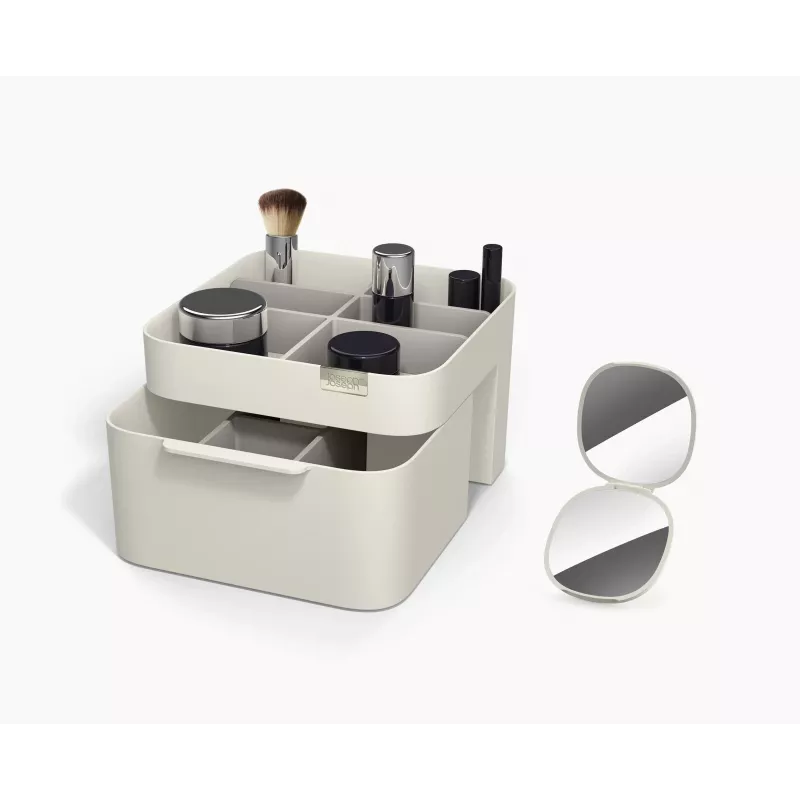 Joseph Joseph Viva Make Me Up rinkinys: kosmetikos organizatorius su magnetiniu stalčiuku ir 2-in-1 kompaktinis veidrodėlis (75007)