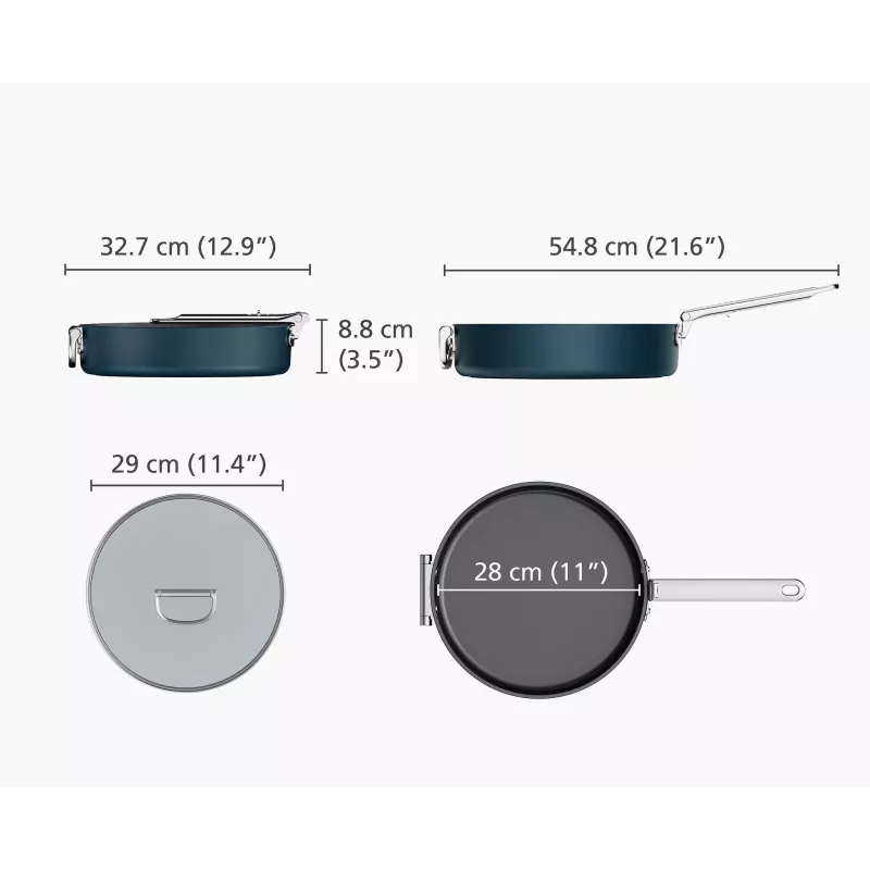 Joseph Joseph Space Fold Handle Ceramic Non-Stick 28cm Blue Saute Pan with Lid