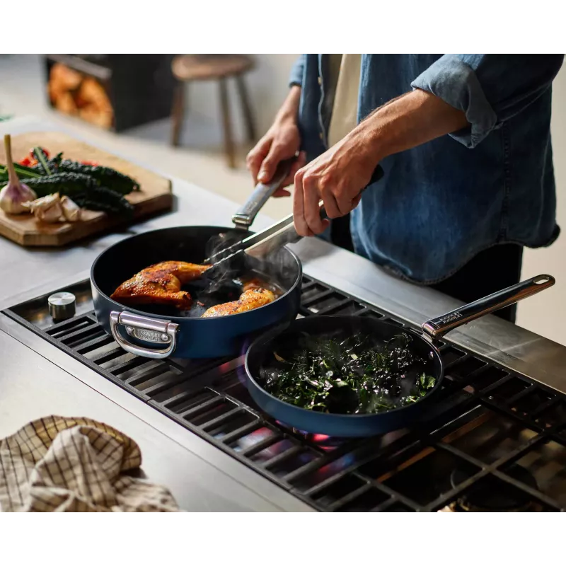 Joseph Joseph Space Fold Handle Ceramic Non-Stick 2-Piece Blue Frying Pan Set