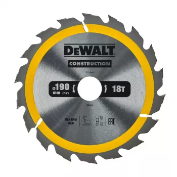 DEWALT pjūklo diskas 190x30mm 18 dantų +20° priekinio kampo su 20mm redukciniu žiedu