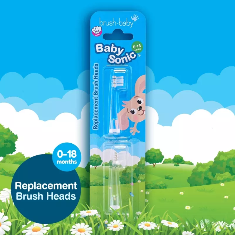 Brush-Baby BabySonic keičiamos šepetėlio galvutės 0-18 mėn. 2 vnt. Baltos