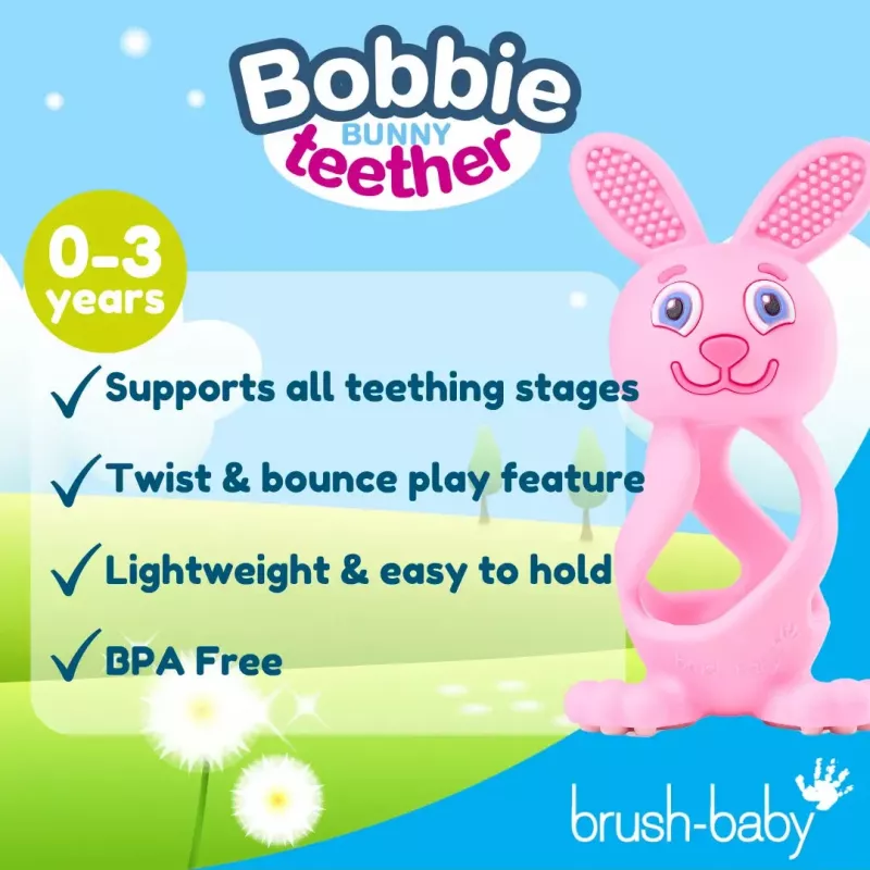 Brush Baby Bobbie Bunny Teether - Rose Pink