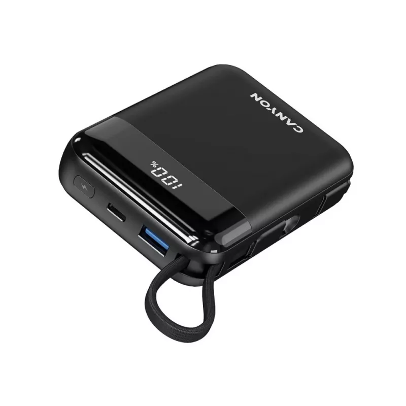 Canyon OnPower 104 10000 mAh Power Bank su USB-C ir Lightning laidais Juodas