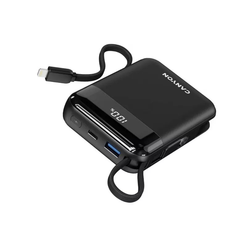 Canyon OnPower 104 10000 mAh Power Bank su USB-C ir Lightning laidais Juodas