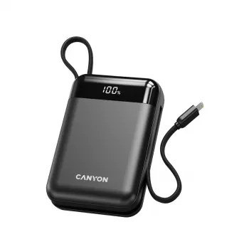 Canyon OnPower 204 20000 mAh Power Bank su USB-C ir Lightning laidais, juoda