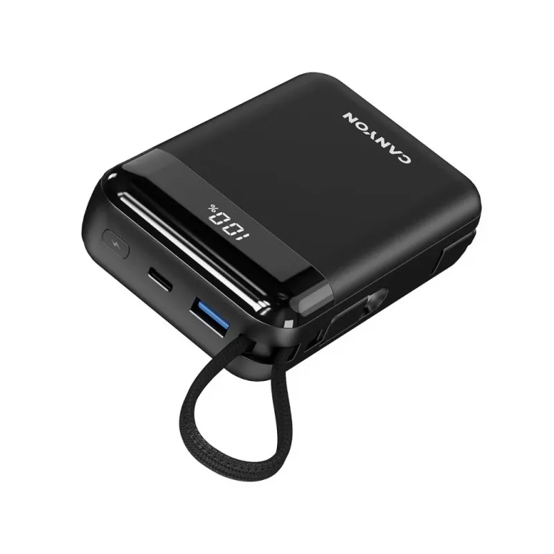 Canyon OnPower 204 20000 mAh Power Bank su USB-C ir Lightning laidais, juoda
