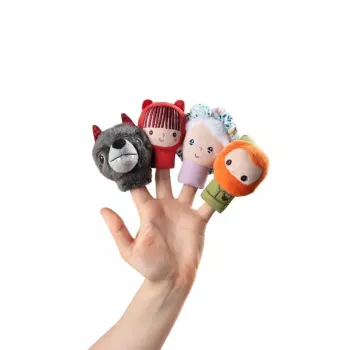 Lilliputiens Little Red Riding Hood Finger Puppet Set, 4 Characters + Storage Pouch, 12m+
